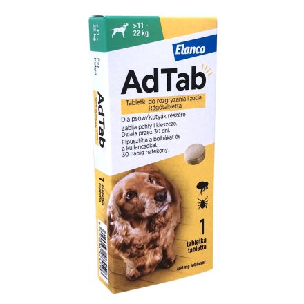 AdTab™ rágótabletta élősködők ellen kutyák részére 450mg (11-22kg)