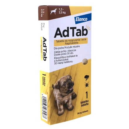 AdTab™ rágótabletta élősködők ellen kutyák részére 56mg (1,3-2,5kg) lejárat közeli