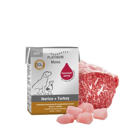 PLATINUM MENU Iberico + Turkey-nedves kutyatáp felnőtt kutyának ibériai sertés és pulyka 12x185g