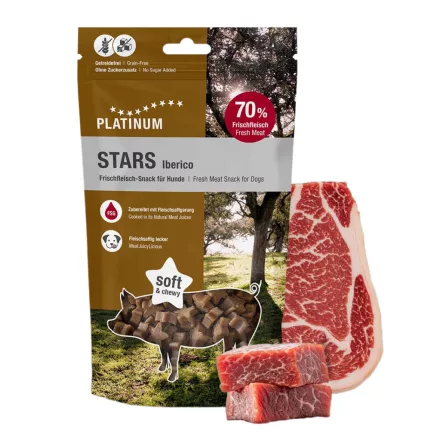 PLATINUM Stars Snack Iberico / Hipoallergén jutalomfalat allergiás kutyának ibériai sertéshúsból 185 g