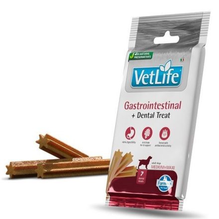 Vet Life Dog Gastrointestinal+Dental Treat fogtisztító jutalomfalat emésztési problémával küzdő kutyának Medium&maxi 100g