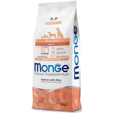 Monge Dog Adult Monoprotein All Breeds lazac-rizs száraztáp kutyának 15kg